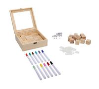 Picysa Kit de Pintura con Bloques de Madera para Juegos de Baby Shower con 48 Bloques 12 Rotuladores y 42 Plantillas para Celebraciones