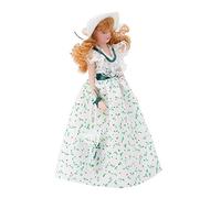 Picysa Muñeca de Porcelana en Miniatura, Dama con Vestido Verde, Accesorio a Escala 1:12 para Decoración de Casa de Muñecas, 6,1 Pulgadas