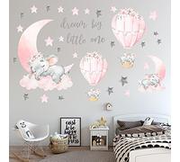 Picysa Pegatinas de Pared de Elefante, Pegatinas de Globo Aerostático Rosa, Estrella, Luna, Decoración de Dormitorio Infantil, PVC, 40x90cm