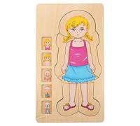 Picysa Rompecabezas de cuerpo humano, juguete de ladrillo multicapa con estructura de cuerpo humano de madera, juguete cognitivo rompecabezas educativo multifuncional interactivo para la mañana