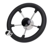 Picysa - Volante de barco de 11 pulgadas, 5 radios de acero inoxidable 304 con mango de espuma negra y botón de control, para barcos, yates, fueraborda y barcos de pesca