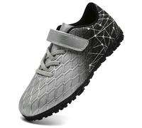 PiDaGlobal Botas de Fútbol Niño Zapatos de Fútbol con Tacos Bajos para Césped Artificial e Indoor Antideslizantes para Entrenamiento y Fútbol Sala Adolescentes Zapatillas de Fútbol 32EU Plateados
