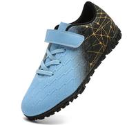 PiDaGlobal Botas de Fútbol Niño Zapatos de Fútbol con Tacos Bajos para Césped Artificial e Indoor Antideslizantes para Entrenamiento y Fútbol Sala Adolescentes Zapatillas de Fútbol 31EU Azul Claro