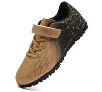 PiDaGlobal Botas de Fútbol Niño Zapatos de Fútbol con Tacos Bajos para Césped Artificial e Indoor Antideslizantes para Entrenamiento y Fútbol Sala Adolescentes Zapatillas de Fútbol 32EU Dorado