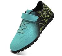 PiDaGlobal Botas de Fútbol Niño Zapatos de Fútbol con Tacos Bajos para Césped Artificial e Indoor Antideslizantes para Entrenamiento y Fútbol Sala Adolescentes Zapatillas de Fútbol 32EU Turquesa