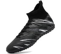 PiDaGlobal Zapatillas de Fútbol Hombre Mujer TF Turf con Tacos Zapatillas Futsal Multitacos Antideslizantes High Top para Entrenamiento Junior Césped Artificial Indoor Outdoor 42EU Negro