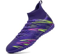 PiDaGlobal Zapatillas de Fútbol Hombre Mujer TF Turf con Tacos Zapatillas Futsal Multitacos Antideslizantes High Top para Entrenamiento Junior Césped Artificial Indoor Outdoor 39EU Morado
