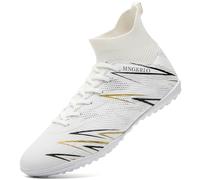 PiDaGlobal Zapatillas de Fútbol Hombre Mujer TF Turf con Tacos Zapatillas Futsal Multitacos Antideslizantes High Top para Entrenamiento Junior Césped Artificial Indoor Outdoor 41EU Blanco