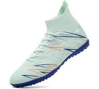 PiDaGlobal Zapatillas de Fútbol Hombre Mujer TF Turf con Tacos Zapatillas Futsal Multitacos Antideslizantes High Top para Entrenamiento Junior Césped Artificial Indoor Outdoor 46EU Turquesa