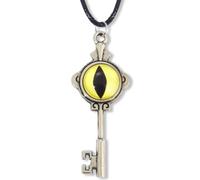PIDAK Collar con llave mística y ojo amarillo - cordón negro 50 cm, colgante 5,8 x 2,3 cm - Accesorio fantasía y gótico unisex, XL, Metal, No es una piedra preciosa