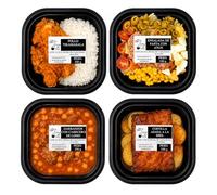 PIDE COMO EN CASA | Platos preparados listos para consumir | Ensalada de pasta con atún, garbanzos con lomo, costillas con miel y pollo tikka masala | Pack 4 x 350 g
