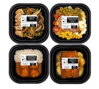 PIDE COMO EN CASA | Platos Preparados para Calentar | Noodles Udon de Pollo, Ensalada de Pasta con Atún, Albóndigas de Merluza con Arroz y Costillas Asadas con Miel | Pack 4 x 350 g
