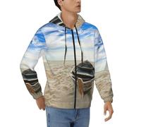 Pidgazdfgv Boat On The Beach - Sudadera con capucha para hombre, casual, con cordón de contraste, con cremallera, bolsillo Kaola para él, Negro, XXL