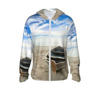 Pidgazdfgv Boat On The Beach - Sudadera ligera con capucha y cremallera, manga larga, protección solar, protección solar, protección solar, senderismo, natación, correr, Negro, S-3XL