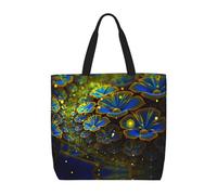 Pidgazdfgv Bolsa de la compra con flores azules y doradas, respetuosa con el medio ambiente, para escuela, trabajo, laptop, mujeres y niñas, para todos los días