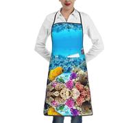 Pidgazdfgv Delantal ajustable de cocina con peto de coral y peces de mar, bolsillo grande, resistente a las gotas de agua, delantal de cocina para hombres y mujeres