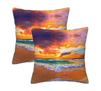 Pidgazdfgv Hermosa funda de cojín con diseño de playa al atardecer, cuadrada, Navidad, sofá, dormitorio, fundas de almohada decorativas para invierno