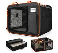 Pidipiti Transportador de viaje expandible para gatos de 20 x 14 x 14 pulgadas, para 1 gato pequeño y mediano, con una caja de arena portátil a prueba de fugas para gatos pequeños