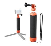 Pidynx Empuñadura flotante para Insta360 / DJI/GoPro - Diseño flotante, doble montaje (garra y tornillo de 1/4 pulgadas), correa de muñeca ajustable, naranja brillante, mango de espuma antideslizante