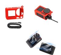 Pidynx Funda y correa de silicona + película de acero templado para cámara DJI OSMO Action 5 Pro, multicolor, correa para el cuello, cordón, cubierta de lente para accesorios OSMO Action 5 Pro (rojo +