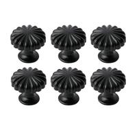 Pidynx Paquete de 4 pomos negros de 1.2 pulgadas para cajones de aleación de zinc, tiradores de un solo agujero para cómoda, manijas de armario de flores para armarios de cocina (4, negro)