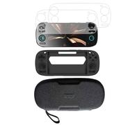 Pidynx Paquete de protección 3 en 1 para Retroid Pocket 5, funda de silicona + protector de pantalla de vidrio templado (2 piezas) + funda de transporte para consola de juegos portátil RP5 (negro)