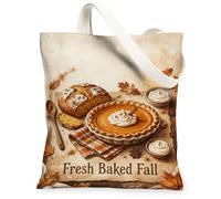 Pie Bolsa de lona rústica acogedora con hojas de pan, bolsa de mercado marrón otoñal, 13 x 15 pulgadas, Marrón, 13x15 Inch