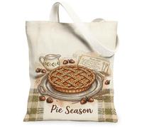Pie - Bolsa de lona rústica y acogedora para tarjetas de recetas, castañas, color marrón otoño, bolsas estéticas, 33 x 38 cm, Marrón, 13x15 Inch