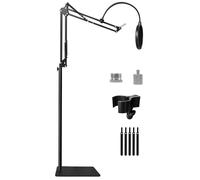 Pie de Micrófono Suelo, Soporte de Brazo Micrófono para Blue Yeti, Nano, HyperX Quadcast, Elgato Wave, SM7B MV7, Fifine K688 y Más Microfonos con Tornillo 5/8" 1/4", Filtro Pop, Mic Clip