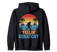 Pie Grande Retro con sensación de Puesta de Sol en Cuclillas y Divertidas Playas de Sasquatch Sudadera con Capucha
