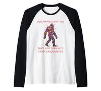 Pie Grande Sasquatch Flower Power Locos Viejos Hippies Camiseta Manga Raglan