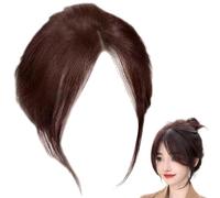 Piece de cabello parcial de golpes, flequillo de clip natural de 9.8 pulgadas, toppers de cabello humano transpirable para mujeres topper humano realista marrón oscuro ...