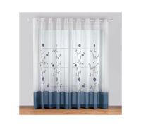 Piece Floral Embroidery Sheer Eyelet Curtains for Bedroom Kitchen Living Room, 140cmx175cm, Blue