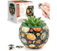 PieceRelax Puzzle 3D Forma de Maceta - Hello Pumpkin Season [K1107], Maceteros Redondos Pequeños con Drenaje, 80 Piezas de Plástico