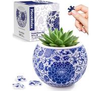 PieceRelax Puzzle 3D Forma de Maceta - Oriental Floral Ornament [K1101], Maceteros Redondos Pequeños con Drenaje, 80 Piezas de Plástico