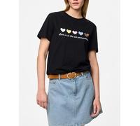 Pieces Camiseta de manga corta y dibujo frontal de la torre Eiffel de mujer. Negro 42/XL