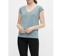 Pieces Camiseta de mujer, básica modal manga corta. Azul anticuario 36/S