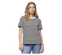 Pieces Camiseta para Mujer Pcria SS tee Stripes Noos BC, Negro/Rayas: Blanco Brillante, L