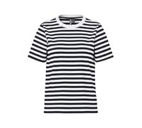Pieces Camiseta para Mujer Pcria SS tee Stripes Noos BC, Negro/Rayas: Blanco Brillante, L