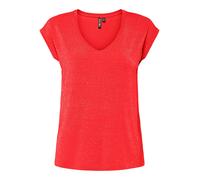 PIECES Pcbillo tee Lurex Stripes Noos BC, Camiseta para Mujer, Rojo Amapola, XS