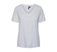 PIECES Pcria SS-Camiseta de Manga Corta con Cuello de Pico, Blanco Brillante, S para Mujer