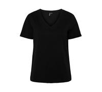 PIECES Pcria SS-Camiseta de Manga Corta con Cuello de Pico, Negro, S para Mujer
