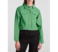 Pieces Chaqueta cazadora vaquera de mujer abotonada corta. Verde anticuario 34 (XS)