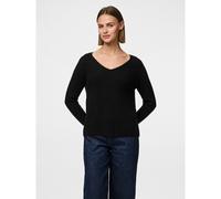 PIECES Pcellen LS Jersey de Punto con Cuello en V para Mujer, Negro, XS