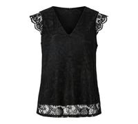 Pieces Noos Pcolline SL Lace V-Neck Top Mujer, Negro, M