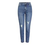 PIECES Pantalones Vaqueros de Cintura Alta para Mujer, Medio De Mezclilla Azul, M