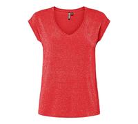 PIECES Pcbillo tee Lurex Stripes Noos BC, Camiseta para Mujer, Rojo Amapola, XL