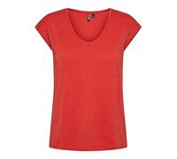 PIECES Pcbillo tee Stripes Noos Camiseta, Poppy Red/Detalle: Oro Lurex, Mujer