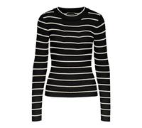 PIECES Pccrista LS O-Neck Knit Noos BC Jersey de Punto, Negro/Rayas: Birch Narrow, XS para Mujer