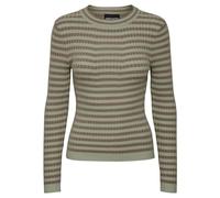 PIECES Pccrista LS O-Neck Knit Noos BC Suéter, Fósil/Rayas: té, L para Mujer